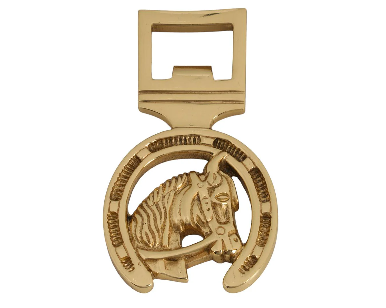 Brass Horse Head in Horseshoe Bottle Opener