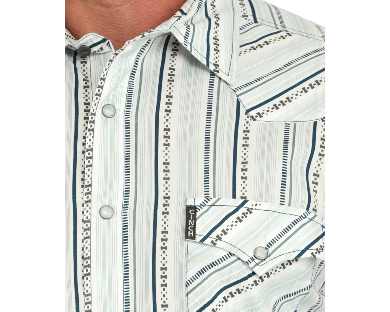 Cinch Men's White Modern Fit Stripe Snap Shirt - Image 2