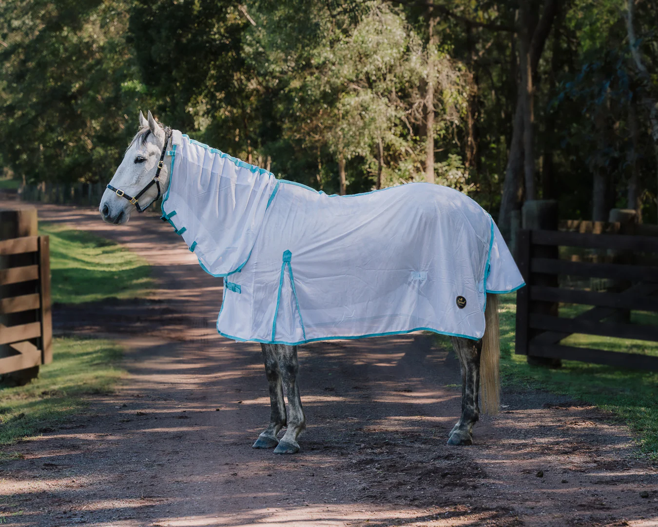 Conrad Fly Mesh Horse Rug Combo - White/Turquoise