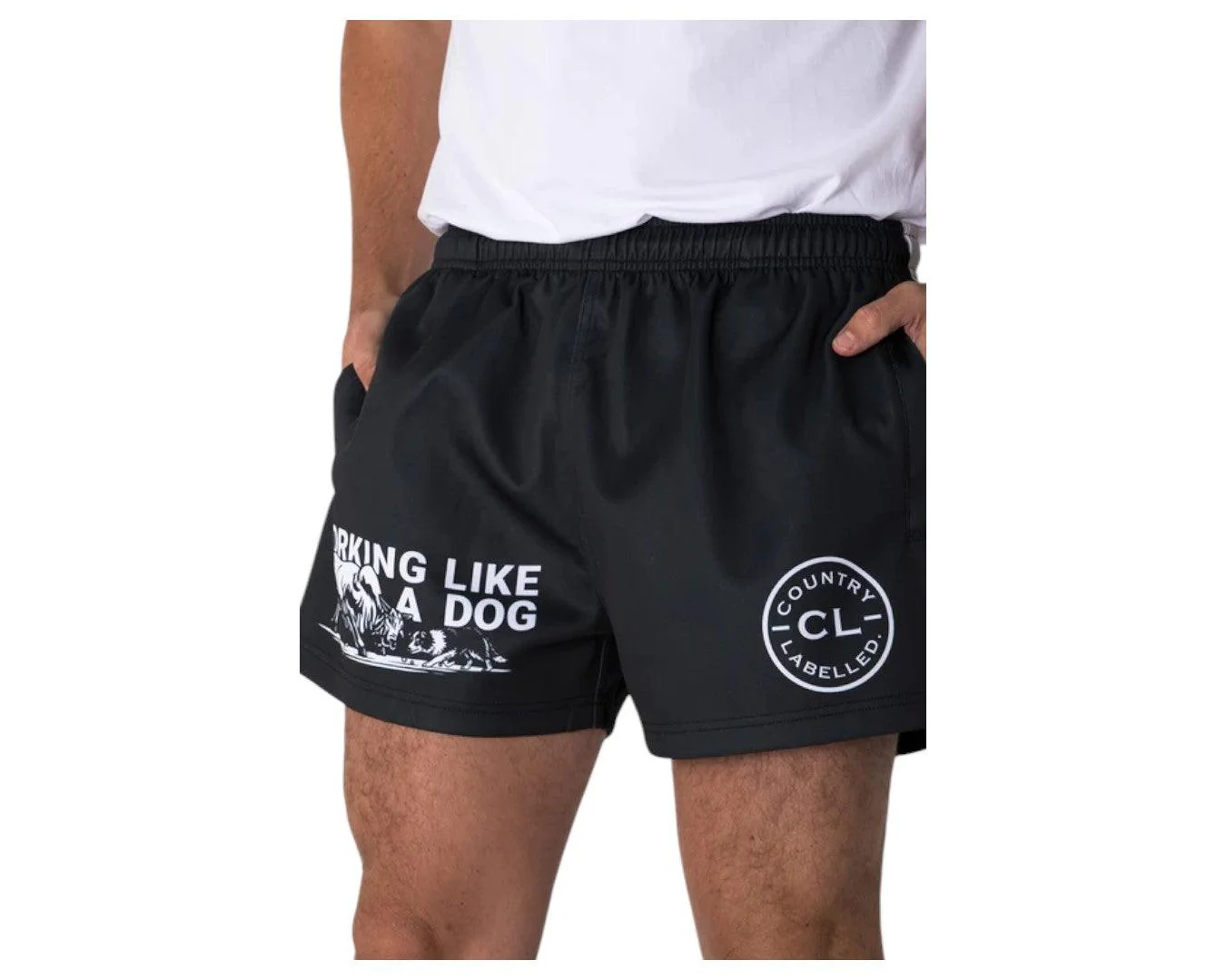 Country Labelled Footy Shorts - Working Like A Dog