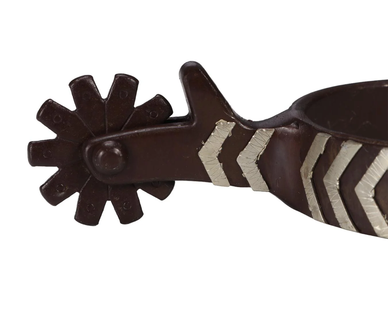 Fort Worth Black Steel Spurs w/Arrow Pattern German Silver - Image 2