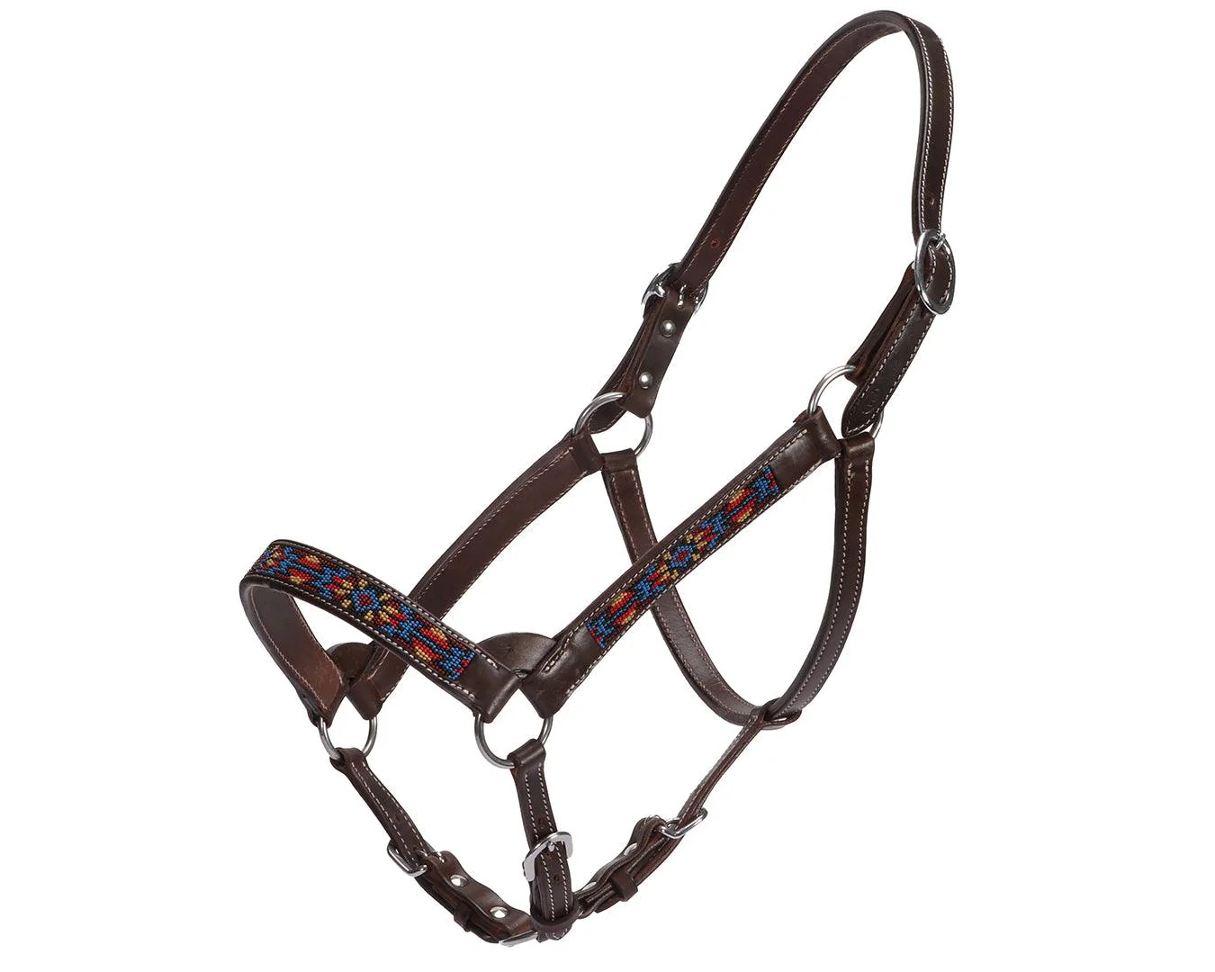 Fort Worth Leather Beaded Halter - Turquoise & Brown