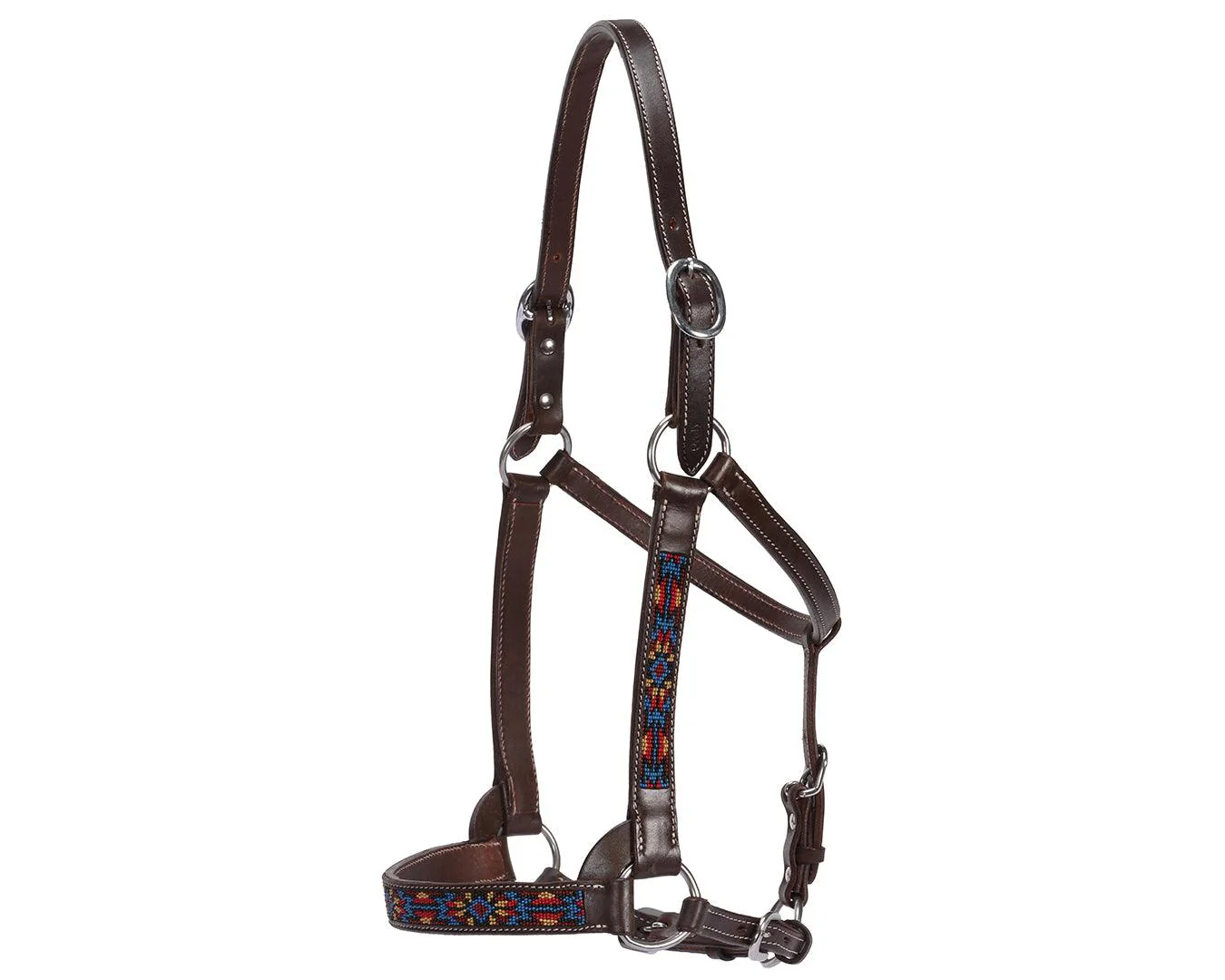 Fort Worth Leather Beaded Halter - Turquoise & Brown - Image 2