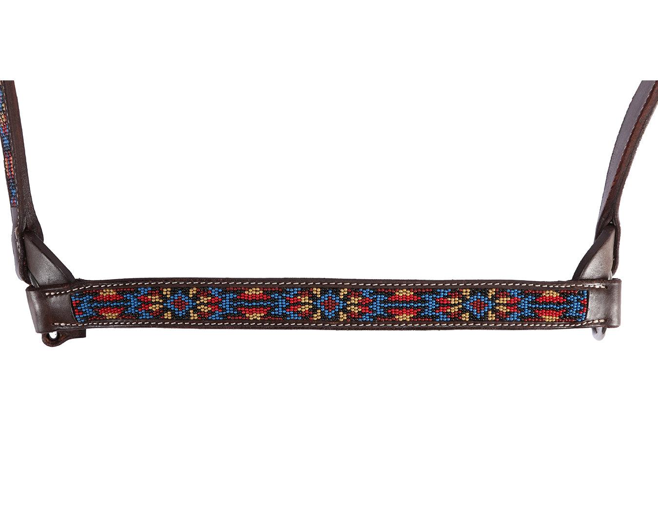 Fort Worth Leather Beaded Halter - Turquoise & Brown - Image 4