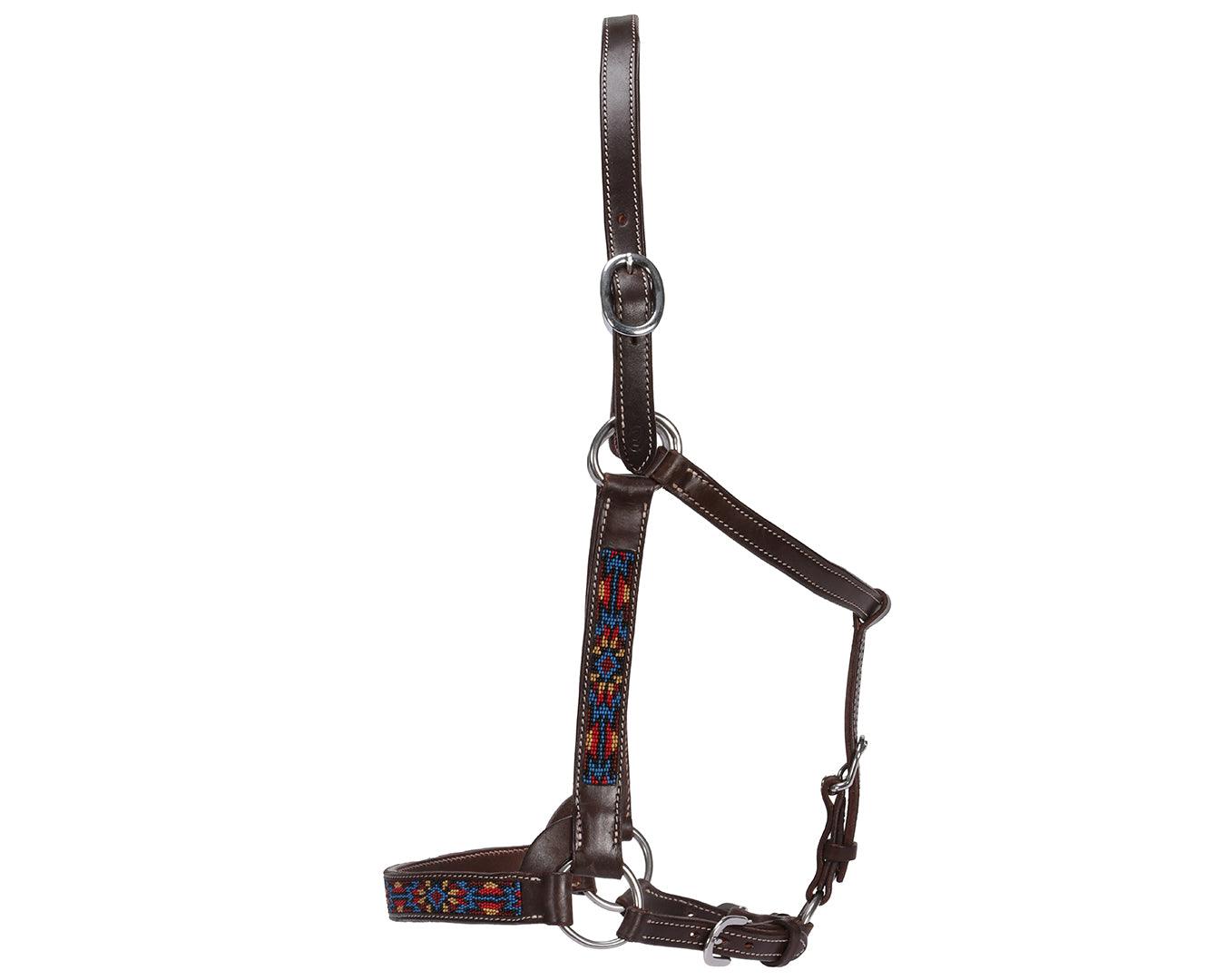 Fort Worth Leather Beaded Halter - Turquoise & Brown - Image 5