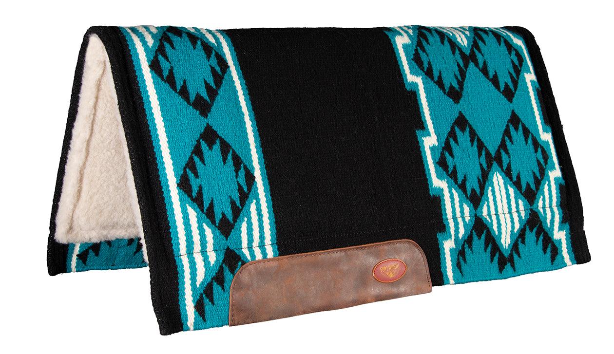 Fort Worth Navajo Saddle Pad Wool Lined - Black & Turquoise 32" x 34"
