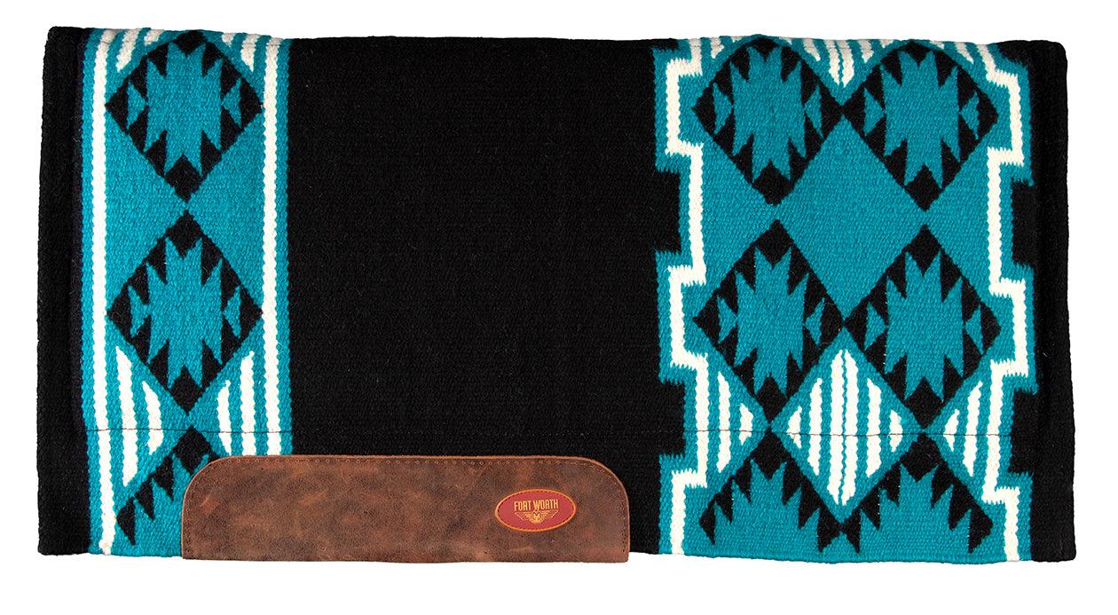 Fort Worth Navajo Saddle Pad Wool Lined - Black & Turquoise 32" x 34" - Image 2