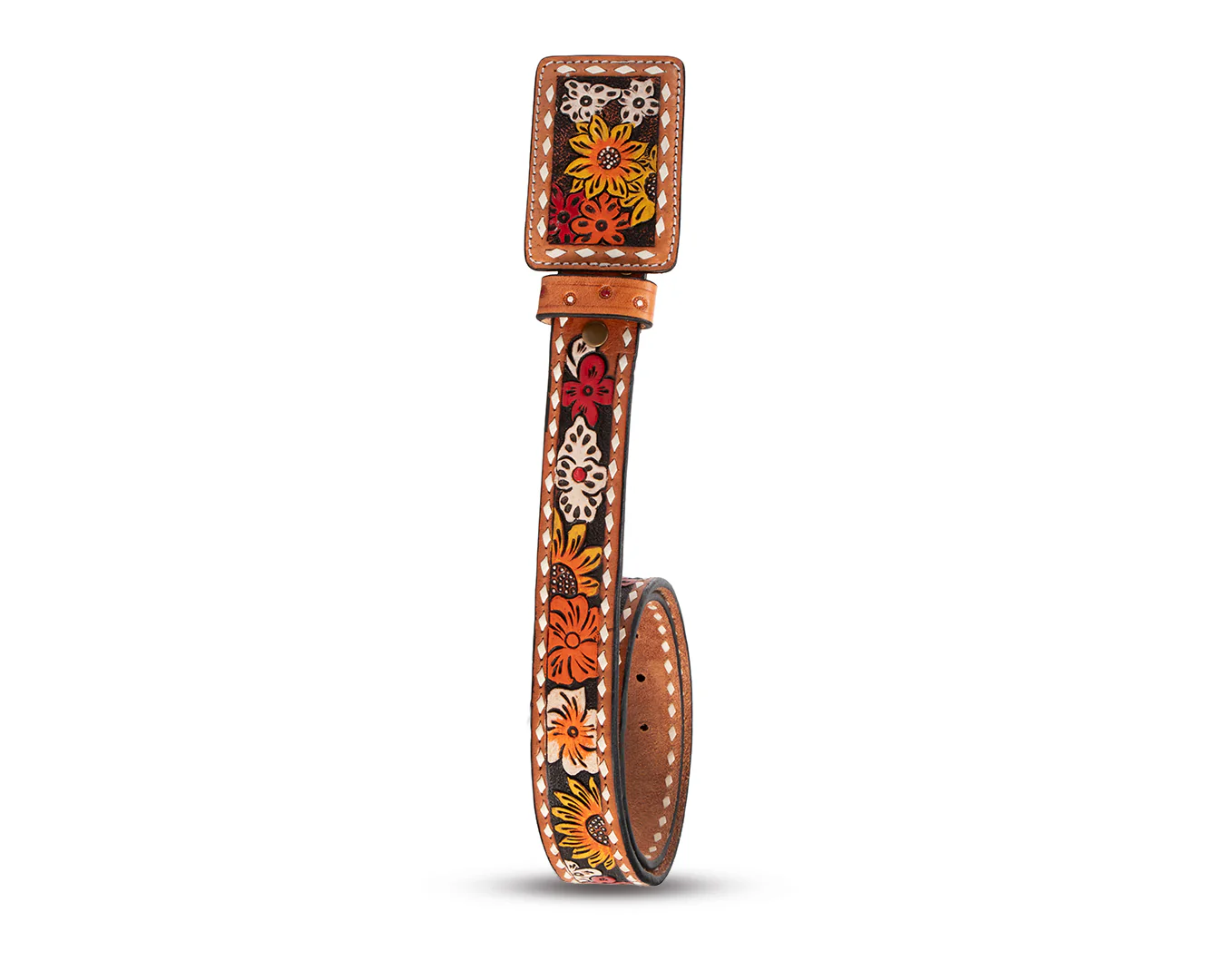 Fort Worth Painted Leather Belt & Buckle - Flowers - Image 2