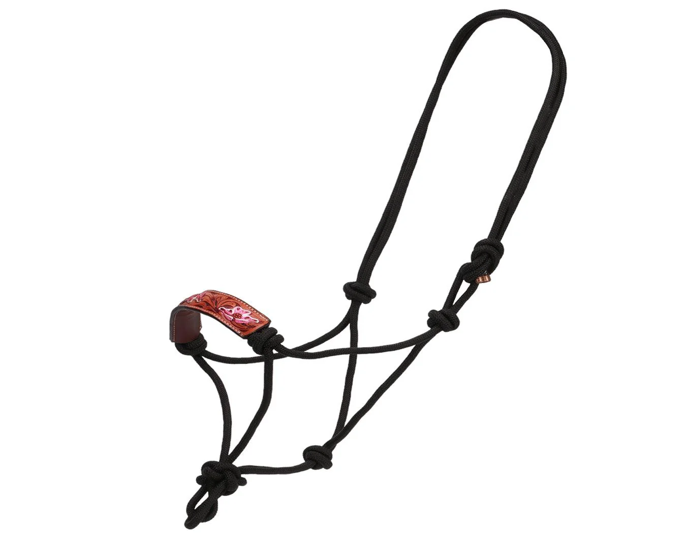 Fort Worth Rope Halter Leather Nose - Pink Floral