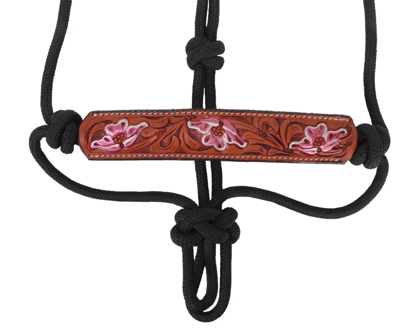 Fort Worth Rope Halter Leather Nose - Pink Floral - Image 2