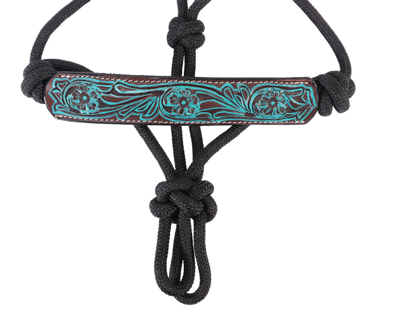 Fort Worth Rope Halter Leather Nose - Turquoise Flower - Image 2