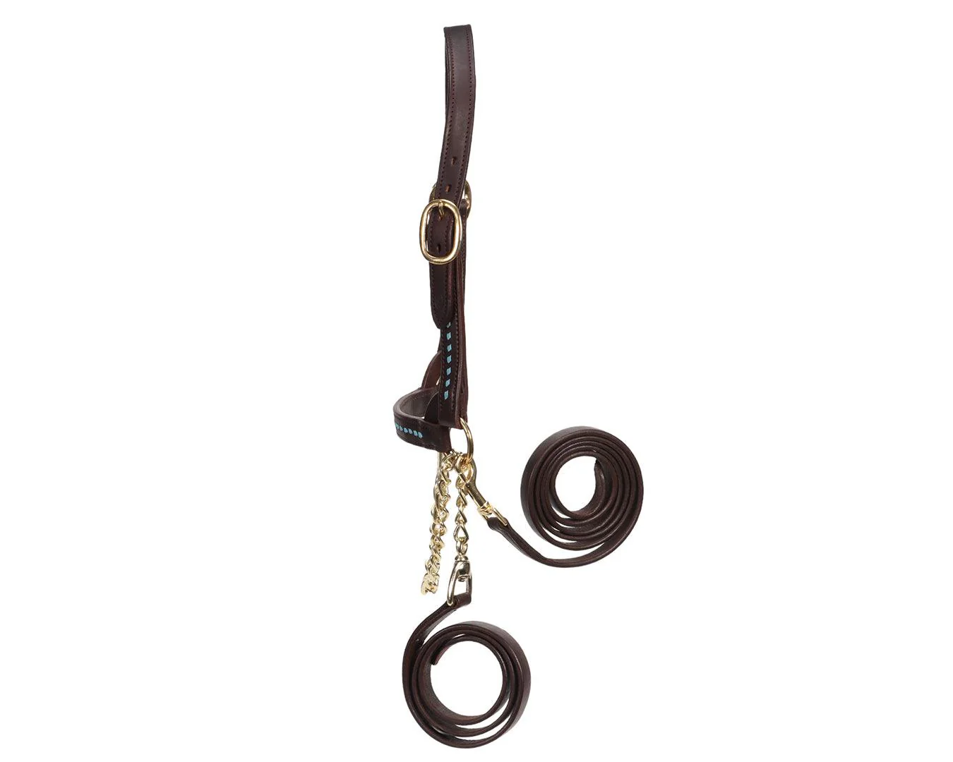 Fort Worth Show Cattle Halter - Buckstitched Brown/Turquoise - Image 2