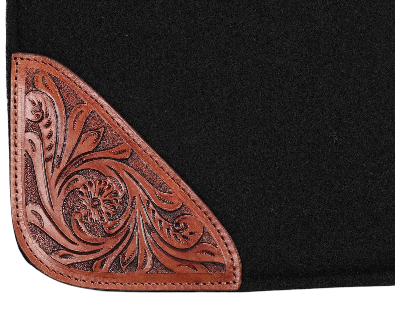 Fort Worth Tooled Floral Felt Saddle Pad - 32"  x 30" - Image 3