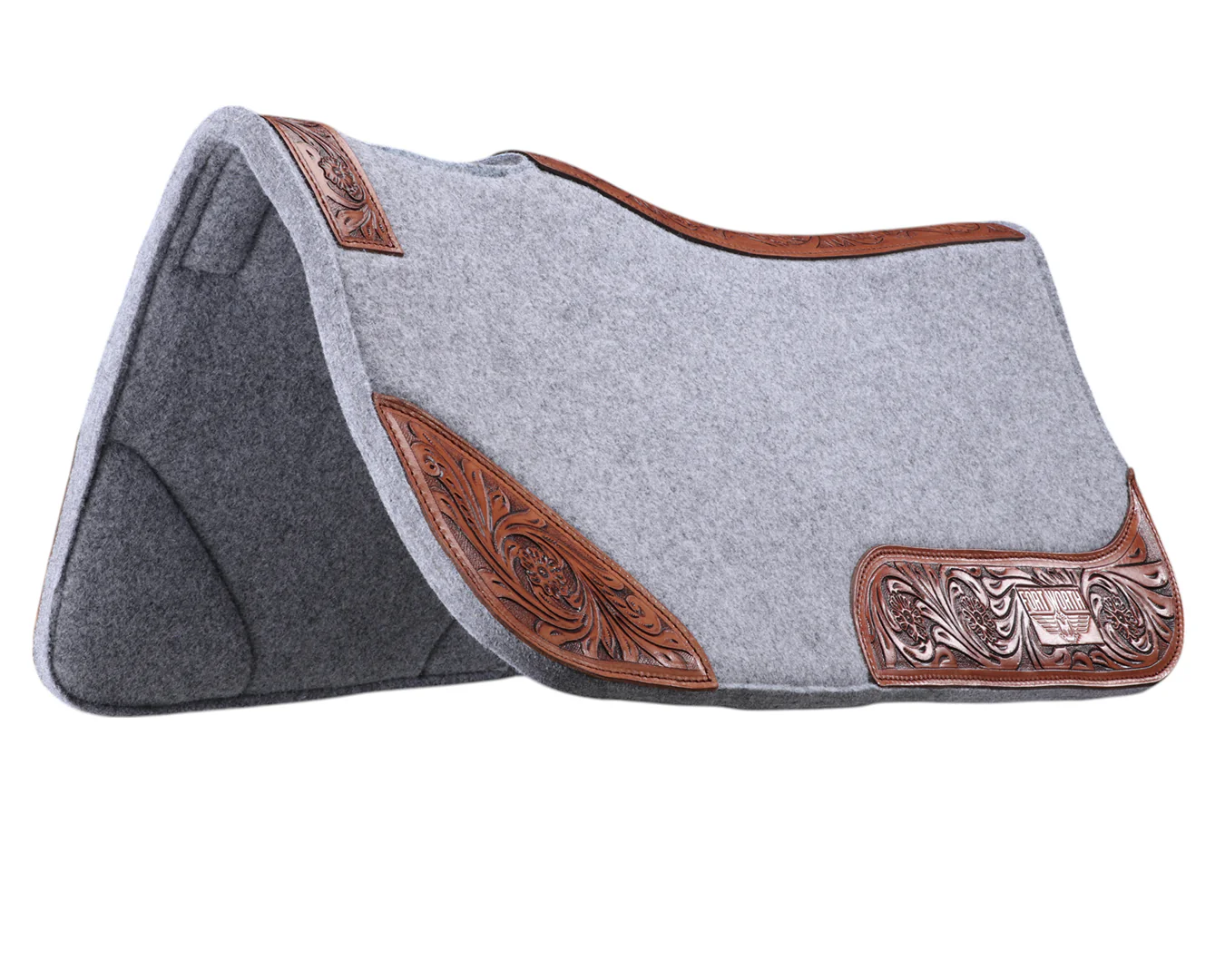 Fort Worth Tooled Floral Felt Saddle Pad - 32"  x 30" - Image 7