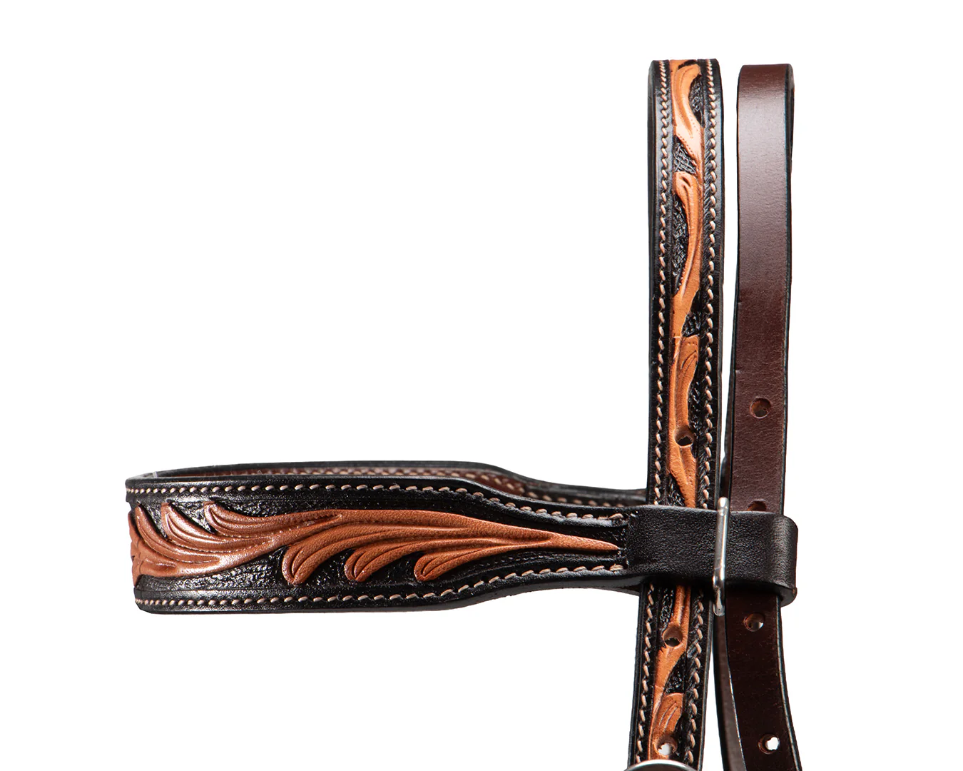 Fort Worth Tooled Leaf Headstall - Two Tone - Image 4