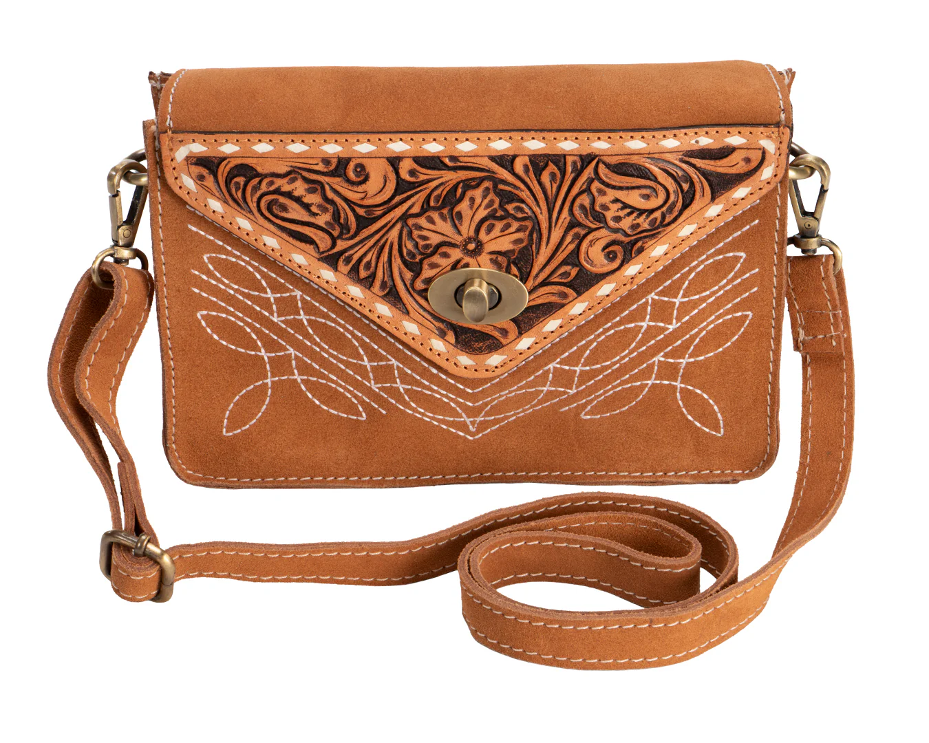 Fort Worth Tooled Leather Purse -Tan