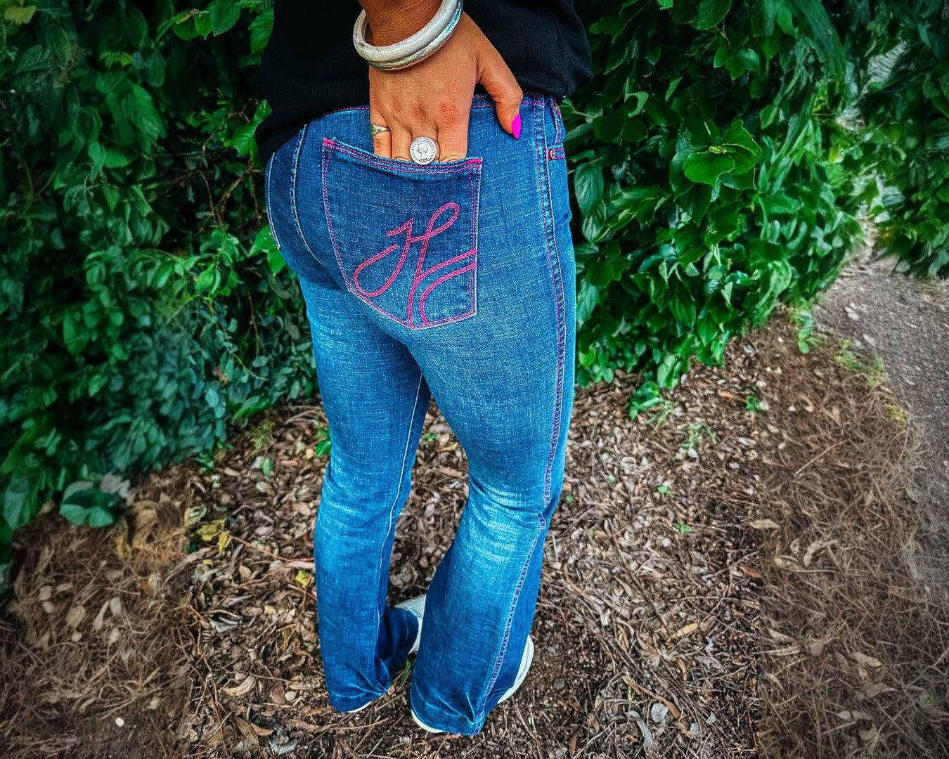 Hitchley & Harrow Trouser Dark Wash "Chicago" Jeans with Hot Pink Stitching - Image 6