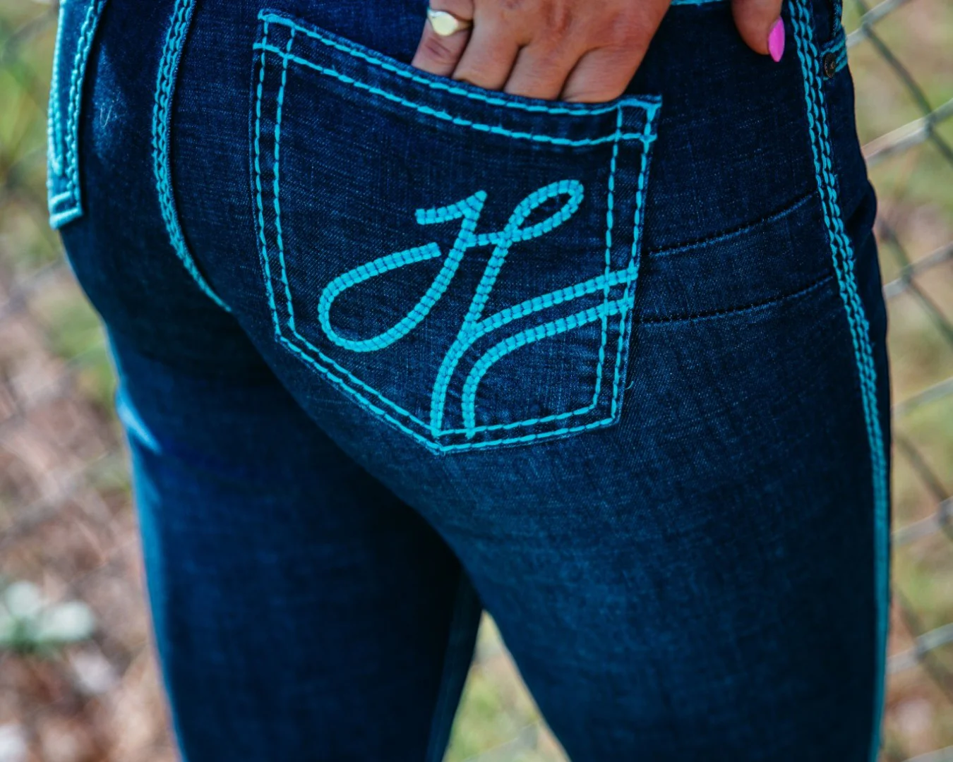 Hitchley & Harrow Women's Ultra High-Rise Core Jeans- Turquoise Stitching - Image 2