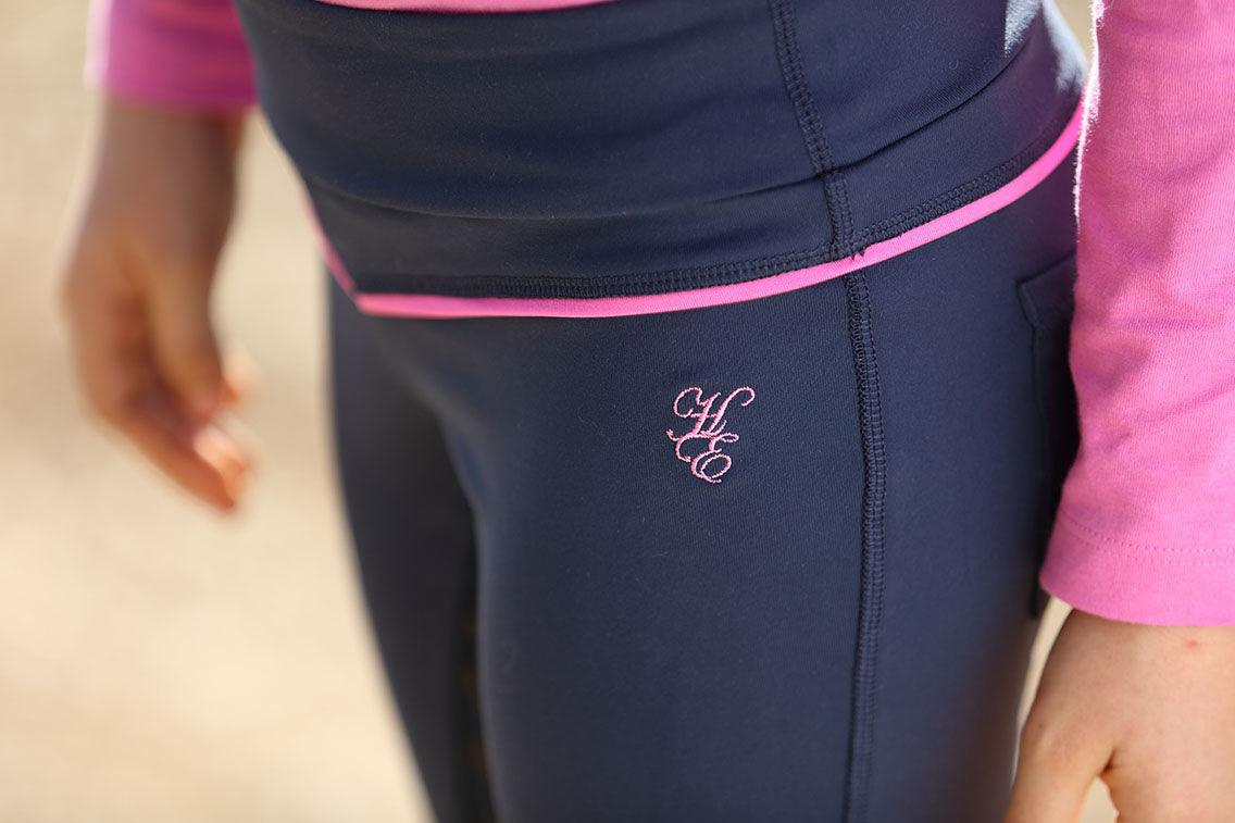Huntington Girls Pull-On Full Seat Gel Stretch Breeches - Navy/Pink - Image 4