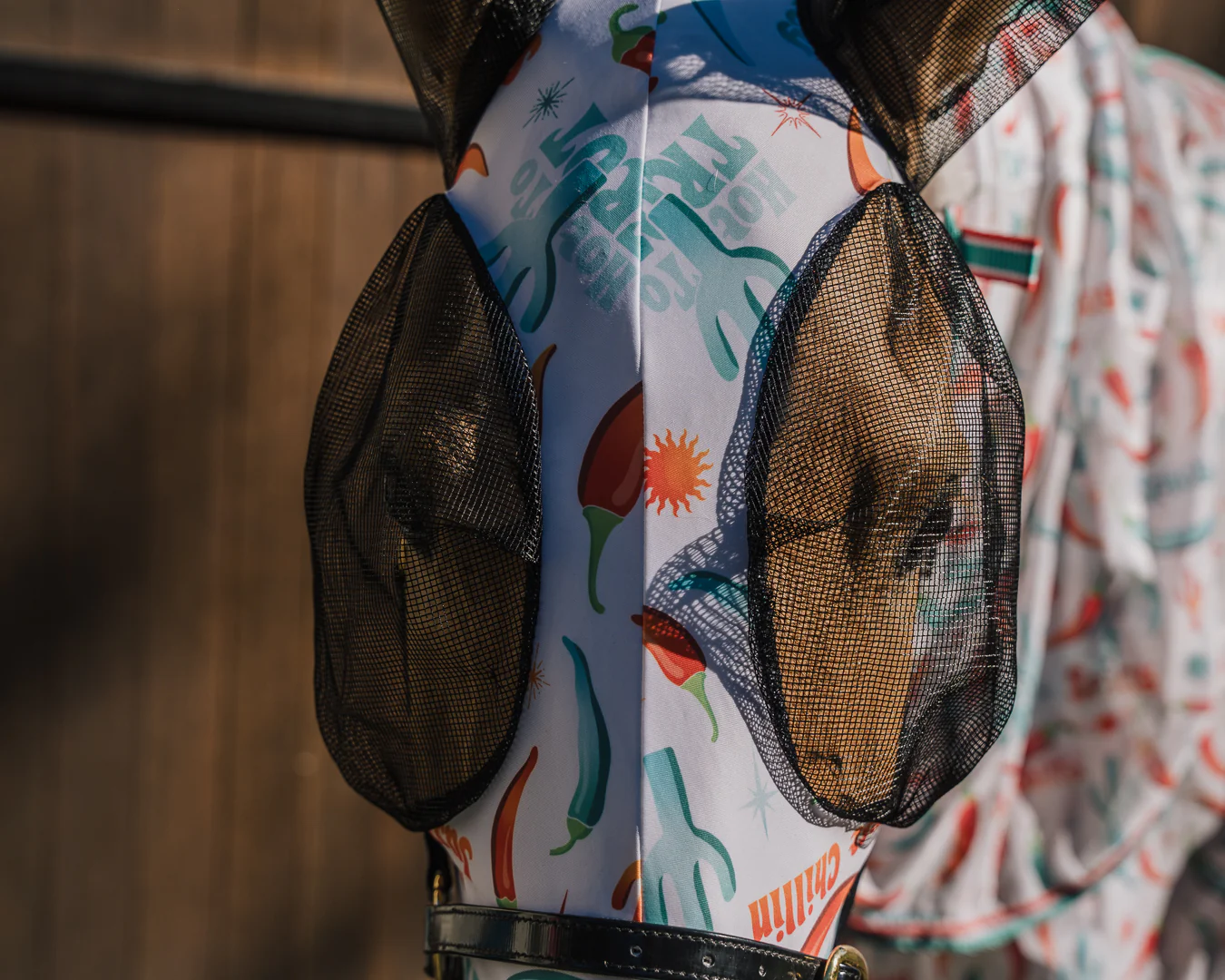 Kool Master Lycra Pull on Fly Mask with Skirt - Hot To Trot - Image 2