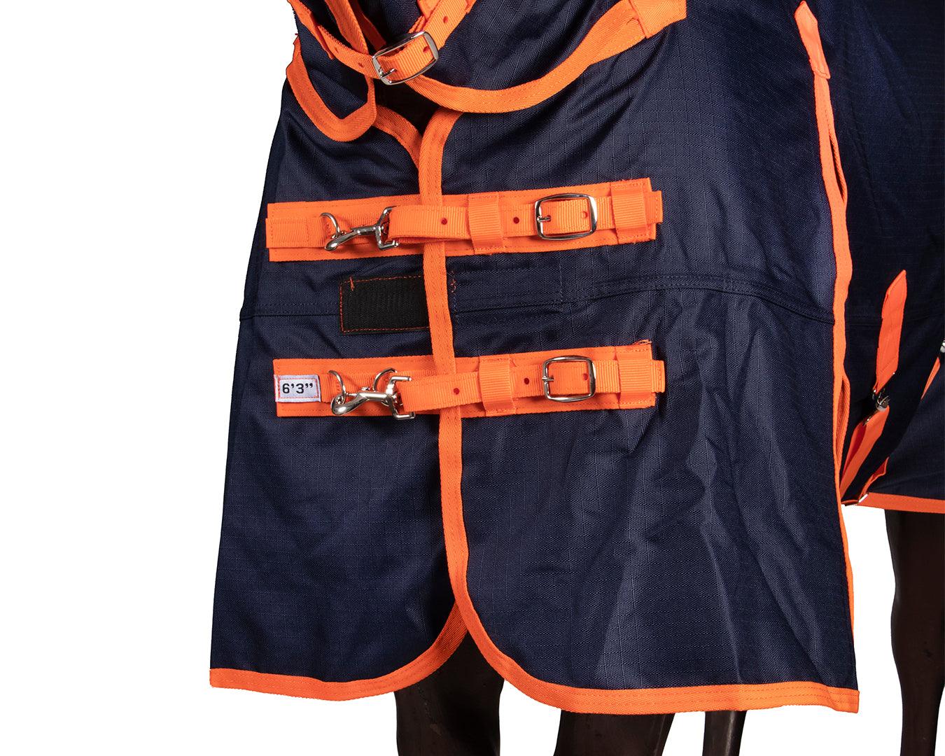 Kozy 1200D Rainsheet Horse Rug Combo - Navy & Orange - Image 3