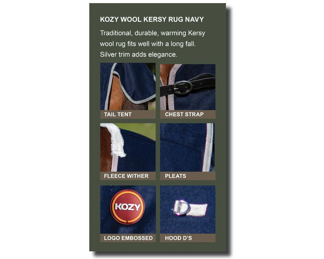 Kozy Wool Kersey Horse Rug - Navy - Image 5