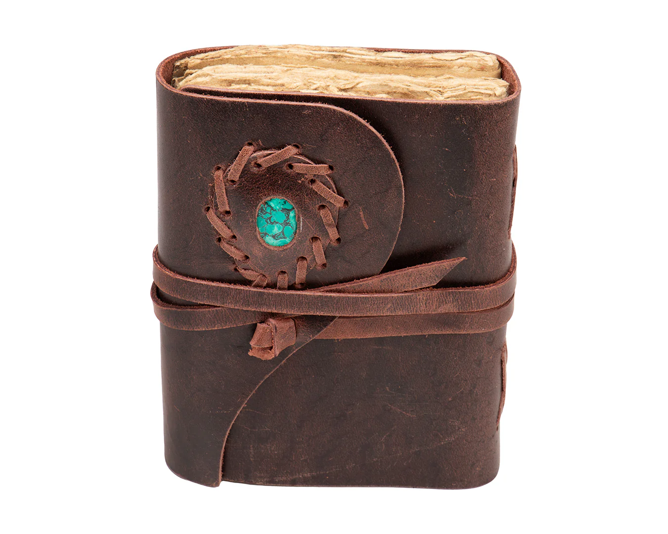 Leather Bound Journal - Brown With Turquoise Stone - Image 2