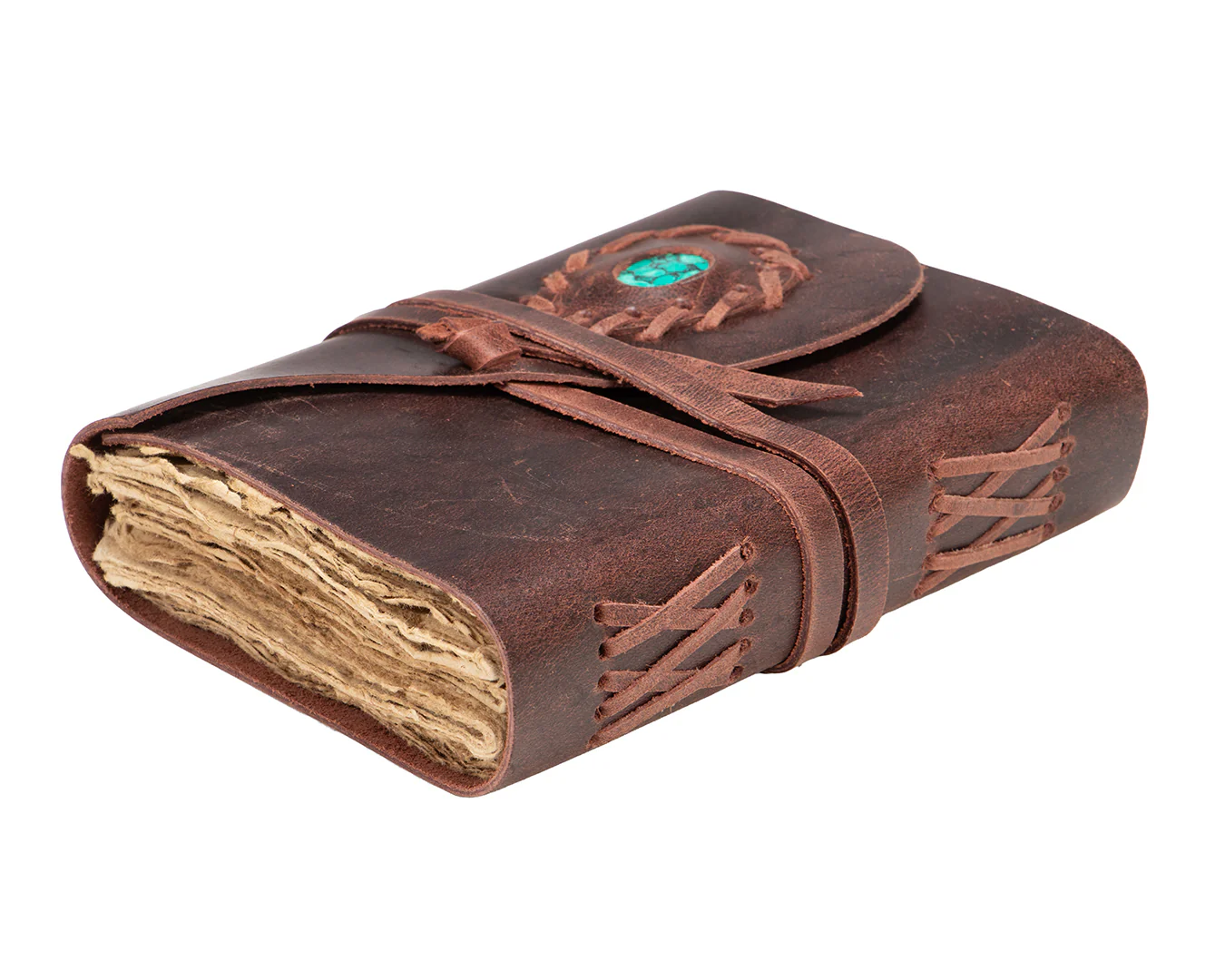 Leather Bound Journal - Brown With Turquoise Stone - Image 3