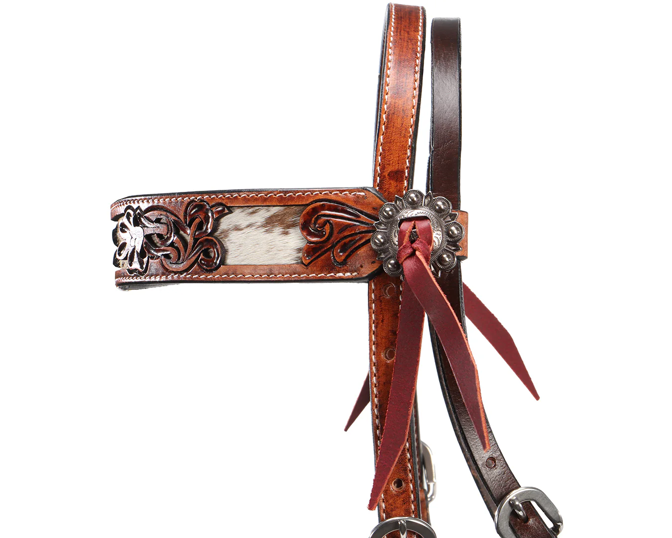 Fort Worth Longhorn Headstall- Cowhide Inlay - Image 2