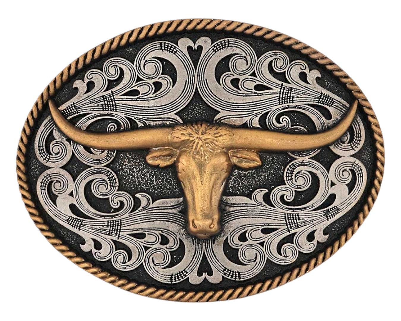 Montana Silversmiths Two-Tone Longhorn Attitude Belt Buckle