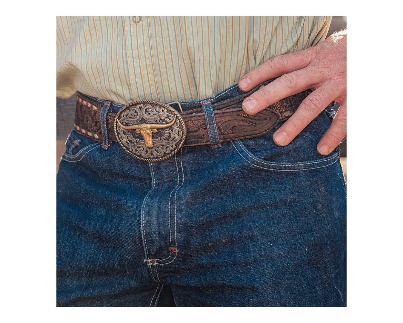 Montana Silversmiths Two-Tone Longhorn Attitude Belt Buckle - Image 3