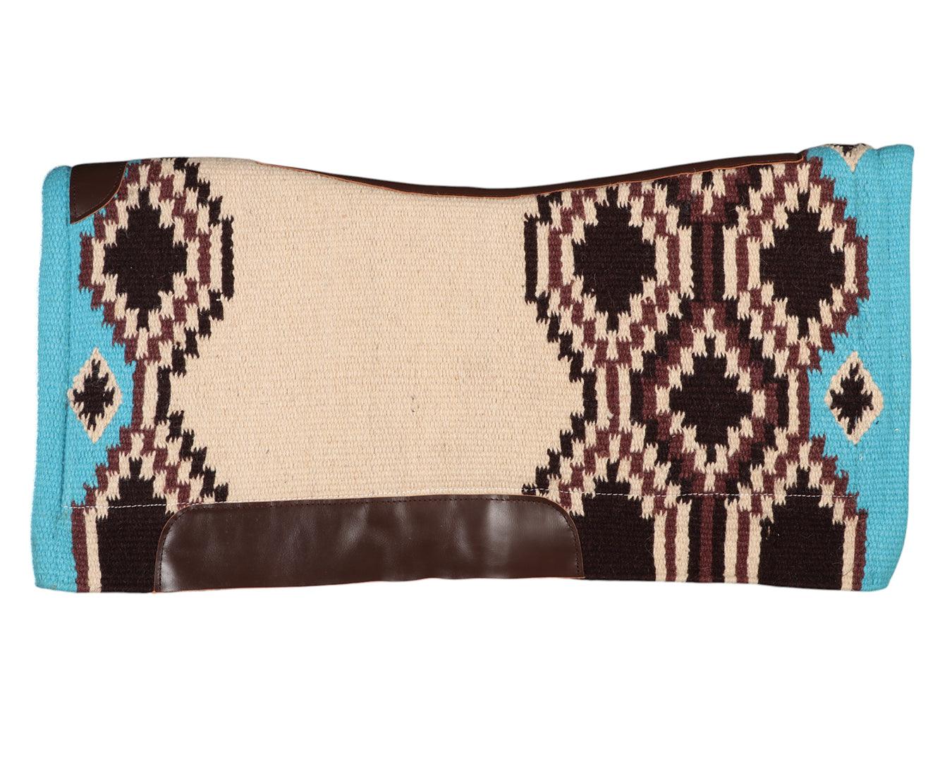 Navajo Felt Lined Saddle Pad - Chocolate & Turquoise 34" x 36" - Image 2