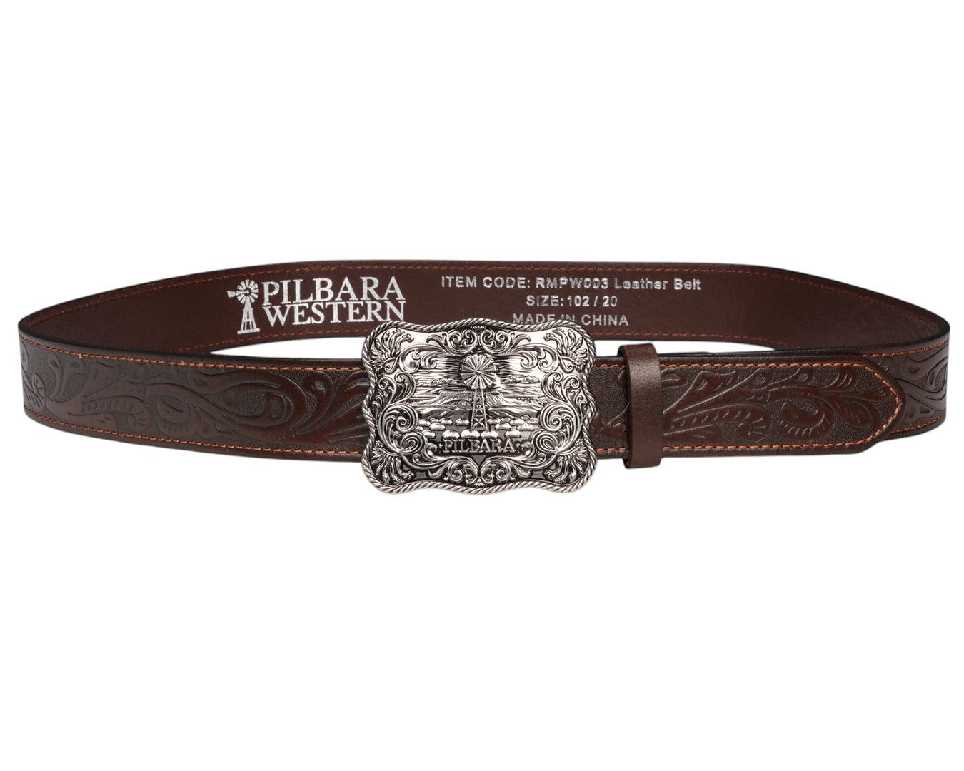 Pilbara Western Rodeo Buckle Tooled Leather Belt - Image 2