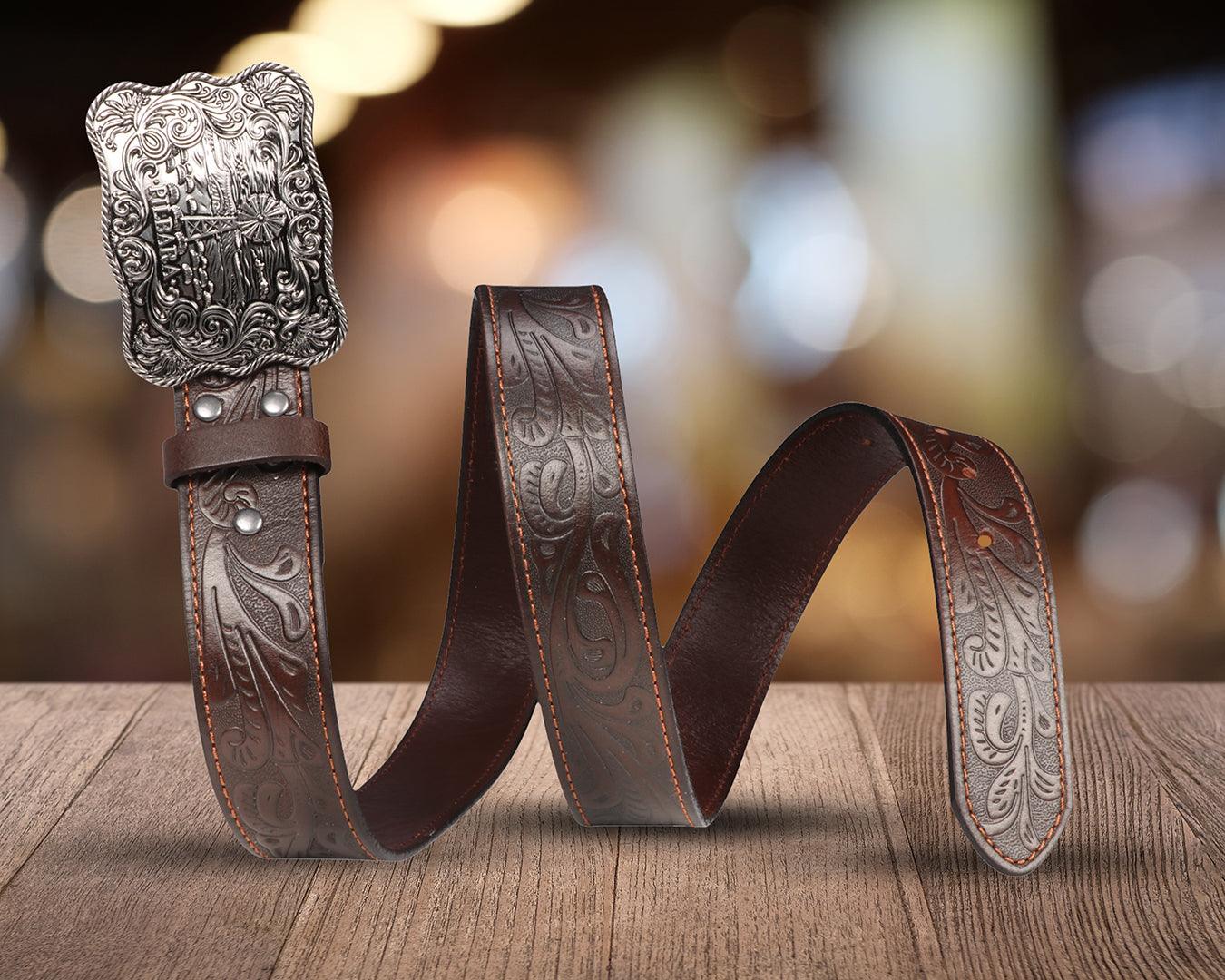 Pilbara Western Rodeo Buckle Tooled Leather Belt - Image 4