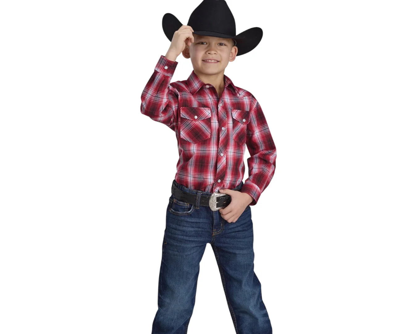 Roper Karman Classic Boy's Plaid Shirt- Red - Image 3