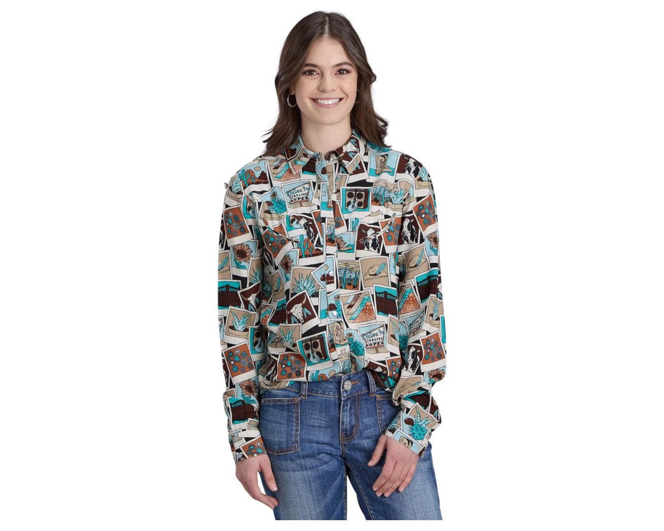 Roper Women's "Photo Collage" Rayon Printed Shirt