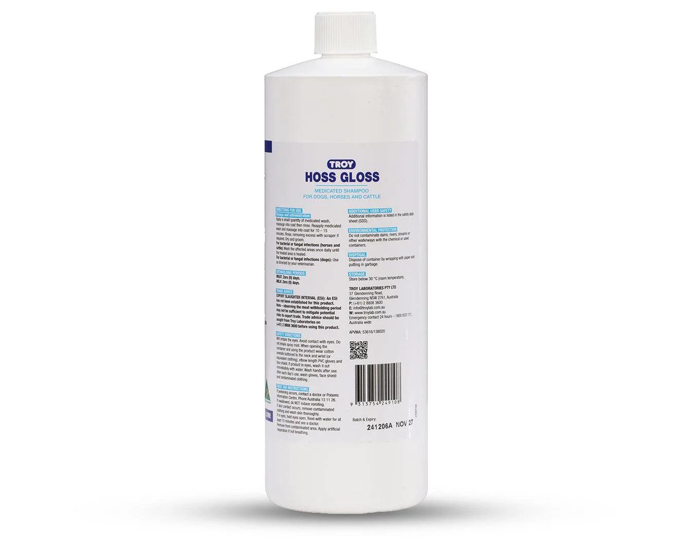 Troy Hoss Gloss Medicated Shampoo for Horses, Dogs & Cattle - 1L - Image 2