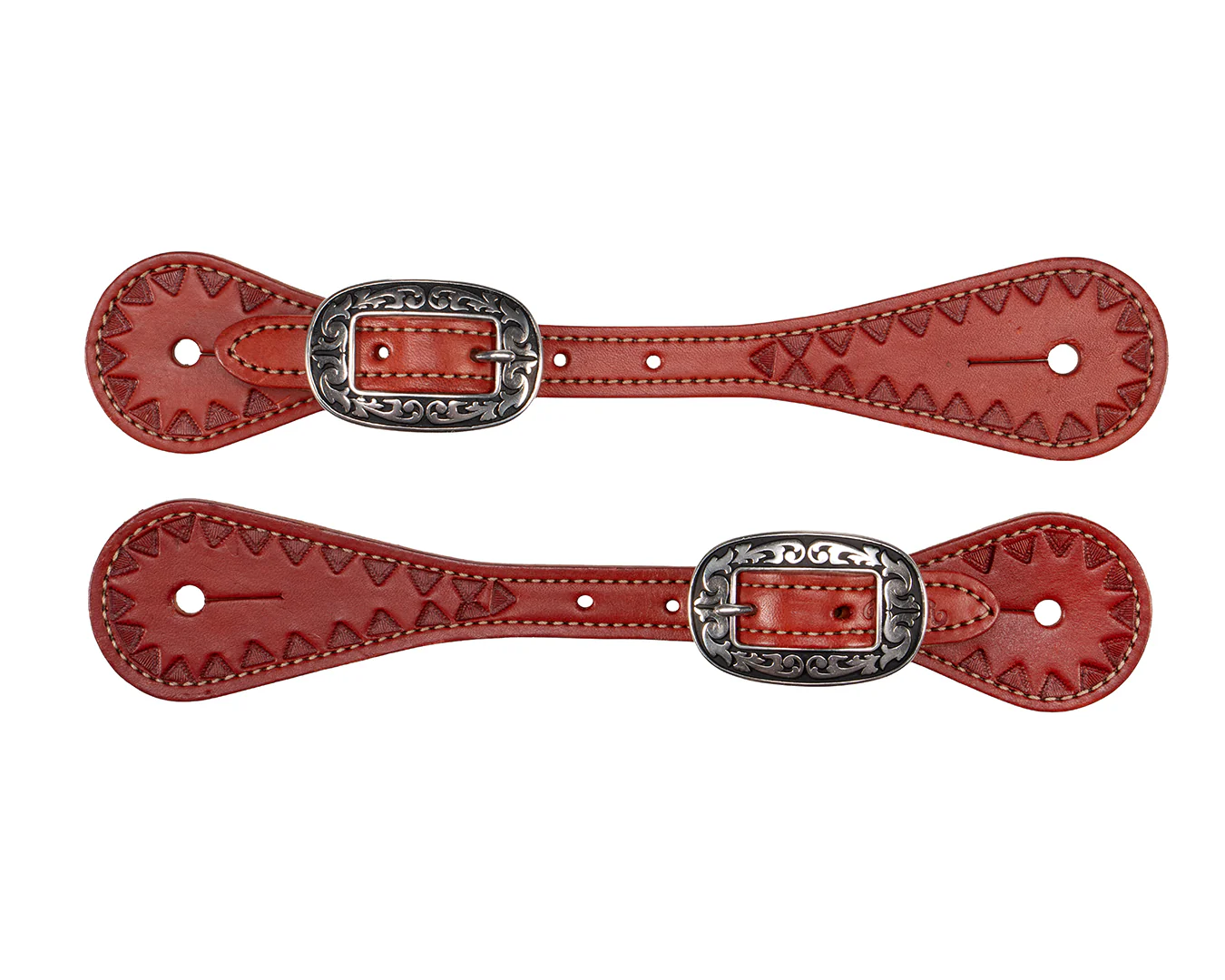 Weaver Youth Triangle Tooled Spur Straps - Chestnut