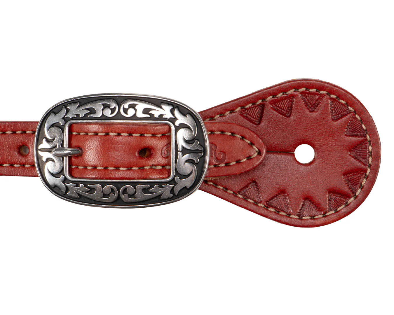 Weaver Youth Triangle Tooled Spur Straps - Chestnut - Image 2